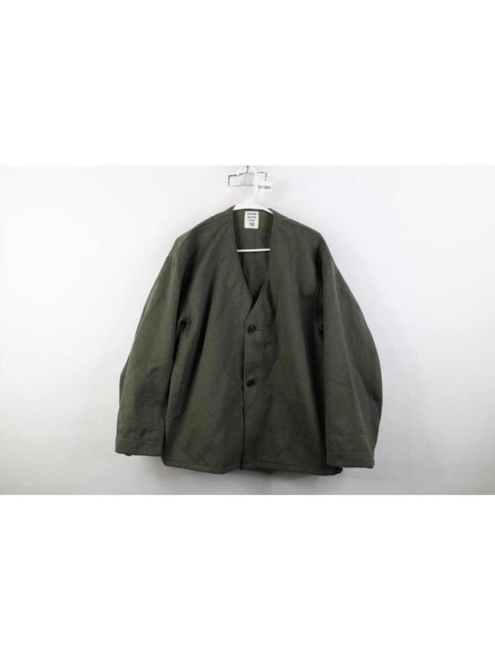 Vintage 70s 80s French Military Mens 112cm Large Wool Army Jacket Liner Green